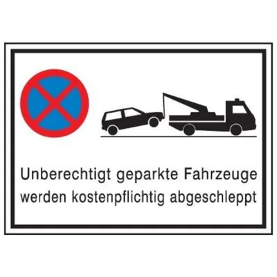 Produktbild von SafetyMarking Parkverbotsschild Alu B600xH400 mm Unberechtigt geparkte Fahrzeuge w. abgeschleppt