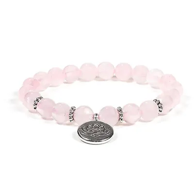 Immagine prodotto di Mala/bracciale Quarzo Rosa Elastico Con Loto - 0,8 Cm Confezione Da 2 Pz
