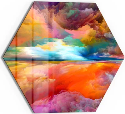 Produktbild von DEQORI Glasbild Echtglas 40x35 cm 'Gespiegelte Farbwolken' Wandbild Bild modern Deko