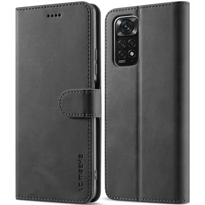 Image de Etui pour Xiaomi Redmi Note 11S/Note 11 4G, étui en cuir avec fermeture magnétique et support, étui de protection noir