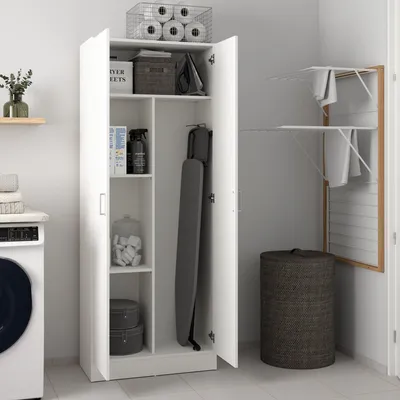 Produktbild von Charleston Mehrzweckschrank, 2-türiger Besenschrank, Schuhregal mit Regalen, Besenschrank, cm73x37h180, Weiß
