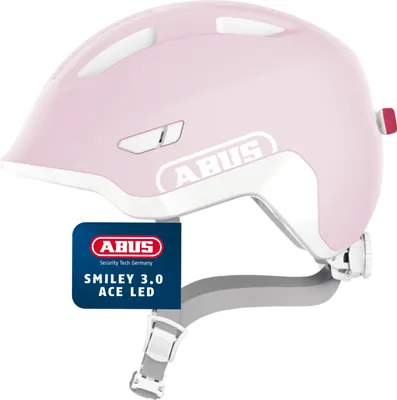 Produktbild von ABUS Kinderhelm Smiley 3.0 ACE LED - Fahrradhelm mit Licht - tiefe Passform & Platz für einen Zopf - für Mädchen und Jungs - pure rose, Größe S (45-50 cm)