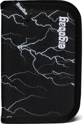 A black pencil case with a white lightning bolt pattern.