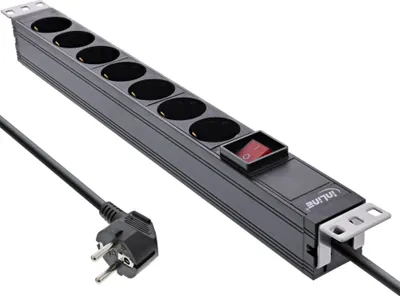 Produktbild von InLine® 19" Steckdosenleiste, 7-fach Schutzkontakt, mit Schalter, 2m, schwarz (16411S)