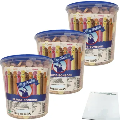 Produktbild von Ahoj Brause Bonbons Brauseplättchen mit Zitronen Orangen Himbeer Cola Geschmack 3er Pack (3x1800g) + usy Block