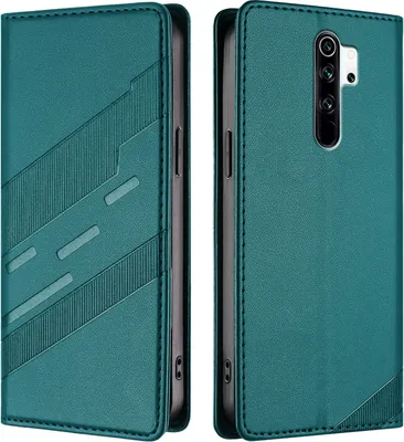 A teal-colored phone case is shown from two angles, open and closed.