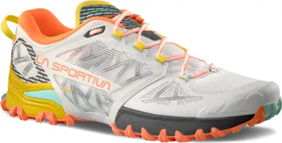 La Sportiva Bushido III Trailrunning-Schuh für Herren in Weiß und Orange mit griffiger Sohle.