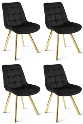 Productafbeelding van Vier zwarte fluweelstoelen SORIA, met gouden poten, geschikt voor de woonkamer, keuken of eetkamer