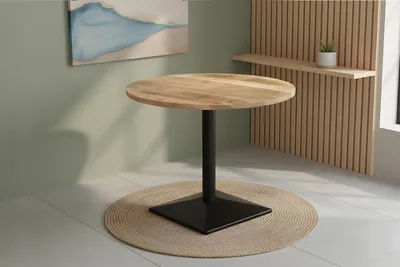 Produktbild von Bistrotisch rund 90 x 90 cm Mangoholz massiv Säulengestell-eckig schwarz EMILIO