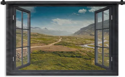 Produktbild von MuchoWow® Wandteppich Wandbehang Aussicht - Berg - Weg 60x40 cm Tapisserie Dekoration Wandtuch - Wanddekorationen