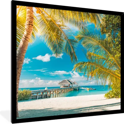 Produktbild von MuchoWow® Gerahmtes Poster Tropisch - Strand - Palme 40x40 cm - Poster mit Schwarzem Bilderrahmen Wandposter Rahmen Foto Bilder - Mit Rahmen - Wanddekoration Schlafzimmer