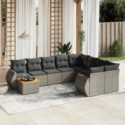 Produktbild von 10-tlg. Garten-Sofagarnitur mit Kissen Grau Poly Rattan 3225171