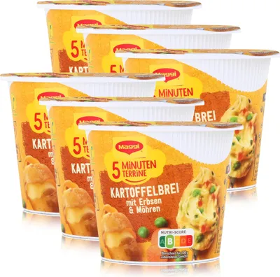 Produktbild von Maggi 5 Minuten Terrine Kartoffelbrei mit Erbsen & Möhren 43g (6er Pack)
