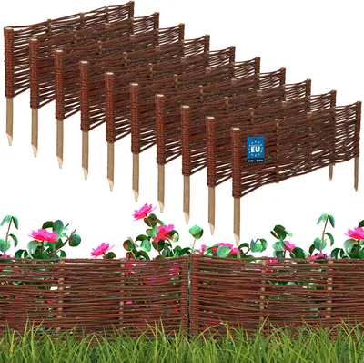 Produktbild von KOTARBAU® 10er Set Beeteinfassung 60x20cm Weidezaun Beetumrandung aus Weide Beet Zaun Mini Steckzaun Abgrenzung für Blumen- & Kräuterbeet Weide Braun