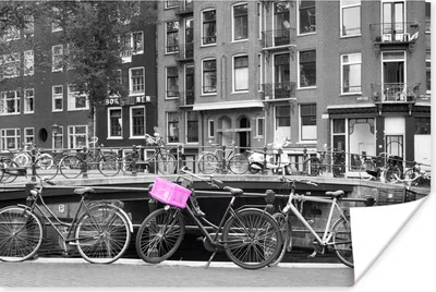 Produktbild von MuchoWow® Poster Amsterdamer Grachten mit rosa Fahrradkiste 120x80 cm - Bilder