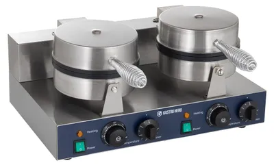 Produktbild von GastroHero Doppel Waffeleisen rund 2x Ø180 mm Profi Waffelgerät Gastronomie mit Temperaturregler Signalleuchte 2600 W Edelstahl