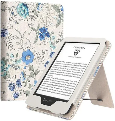 Image de Étui pour liseuse électronique avec fonction d'allumage/extinction automatique, motif floral, coque de protection fine en PU, compatible avec Kindle Paperwhite 11