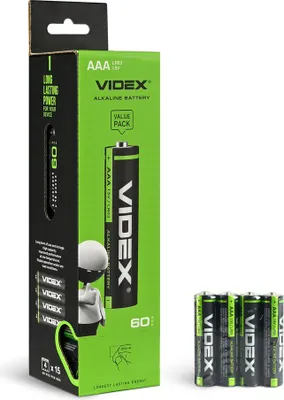 Produktbild von VIDEX LR03/AAA Alkaline-Batterien, 4 Stück x 15er-Packung, Schrumpfverpackung