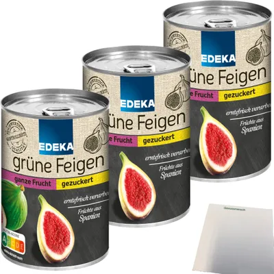 Produktbild von Edeka Grüne Feigen ganze Frucht gezuckert 3er Pack (3x415g Dose) + usy Block