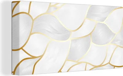 Produktbild von MuchoWow® - Leinwandbilder - Abstraktes Muster mit goldenen Linien, Wandbild, Wanddeko Bilder Wohnzimmer, 80x40cm