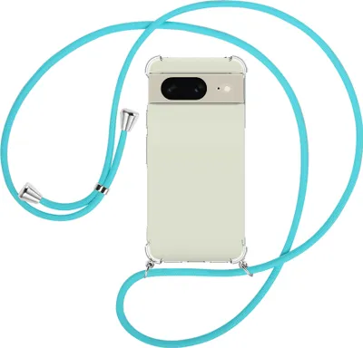 Produktbild von Handykette Backcover-Schutzhülle mit Band (Metall silberfarben) für Google Pixel 8 (6.2'') - türkis