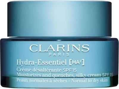 A close-up studio shot of a Clarins Hydra-Essentiel cream jar.