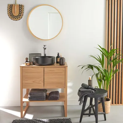Image de Meuble sous vasque ATOLL 70cm + vasque noire + miroir