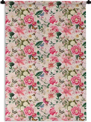 Produktbild von MuchoWow® Wandteppich Wandbehang Blumen - Rosa - Muster 120x180 cm Tapisserie Dekoration Wandtuch - Schlafzimmer - Dekorationen für das Haus