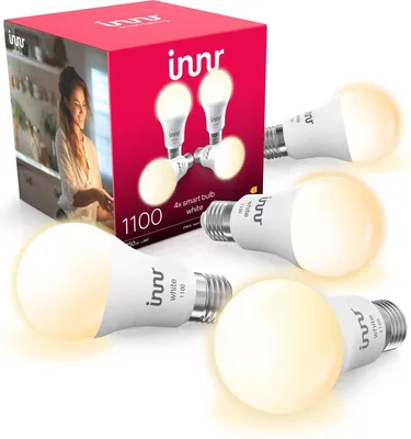 Imagen del producto de Bombilla LED Innr Zigbee E27, compatible con Philips Hue*, bombilla inteligente, luz blanca cálida, regulable, 1150 lúmenes, pack de 4 unidades