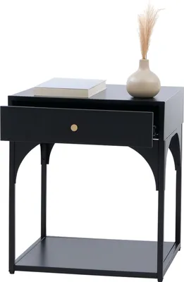 Produktbild von Nachttisch MCW-O88, Kommode Beistelltisch Nachtschrank Nachtkasten, Schublade Metall 50x43x41cm  schwarz