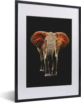 Produktbild von MuchoWow® MuchoWow® Gerahmtes Poster Elefant - Schwarz - Orange 30x40 cm - Poster mit zchwarzem Bilderrahmen - Wandposter Schlafzimmer