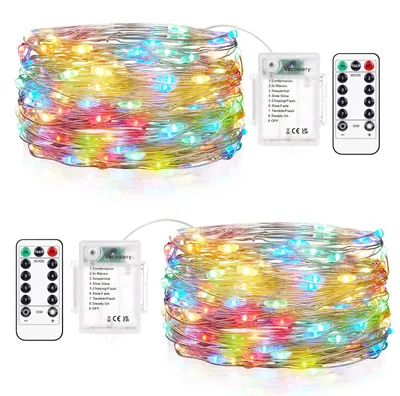 Lichterkette 2er-Set, 10 m, 100 LEDs, 8 Modi, Timer, IP65, mit Fernbedienung