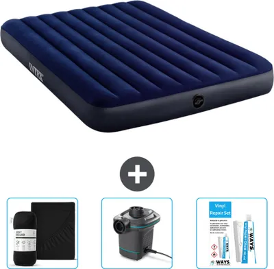 Produktbild von Intex Luftbett – 2 Personen – 152 x 203 x 25 cm – Blau – im Lieferumfang enthalten Spannbettuch - Pumpe en Reperaturset