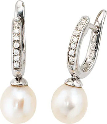 Produktbild von Creolen Creole Ohrringe 21.7mm Perlen & Zirkonia 925 Silber Damen