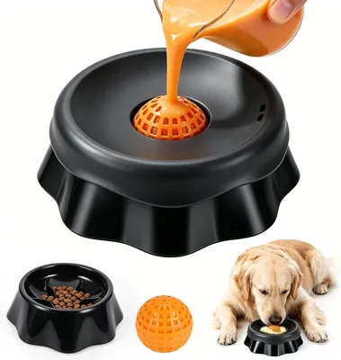 Image de Gamelle pour chien avec jouet à friandises, en silicone, noire, conçue pour ralentir la vitesse d'alimentation