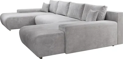 Produktbild von Moebelfest Credo Ecksofa U-Form, mit Schlaffunktion und Bettkasten, U-Form Couch CORD - Stoff Grau