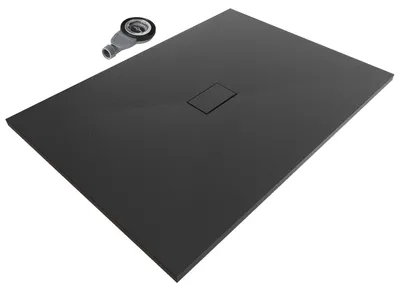 Produktbild von i-flair SMC Duschwanne 140x100 cm – 26 mm flach inkl. Ablaufgarnitur mit Deckel, Schwarz