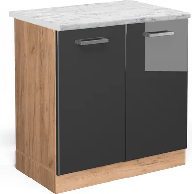 Produktbild von Spülenunterschrank Vicco R-Line Anthrazit Hochglanz 80 cm AP Marmor, Model 45390