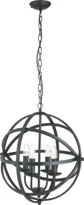 Produktbild von Orbit 4-flammiger Käfigrahmen Kugel Pendelleuchte, Matt Schwarz