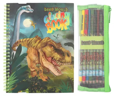 Image de Livre de coloriage Dino World avec crayons de couleur