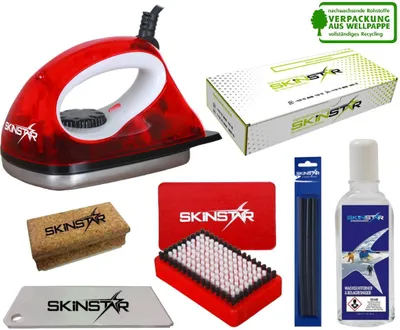 Obrázok produktu pre SKINSTAR Štartovacia sada na voskovanie lyží – prírodný vosk, kefa, čistič, oprava povrchovej vrstvy, 7 ks lyžiarskych voskov