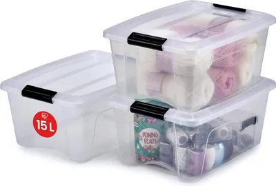Obrázek produktu pro Sada průhledných plastových úložných boxů o objemu 3 - 15 litrů, ideální pro kancelář a domácnost
