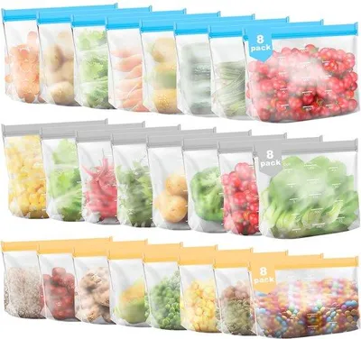 Produktbild von Silikonbeutel, 24 Stück, wiederverwendbar, stehender Boden, für Küche, Brot, Snacks