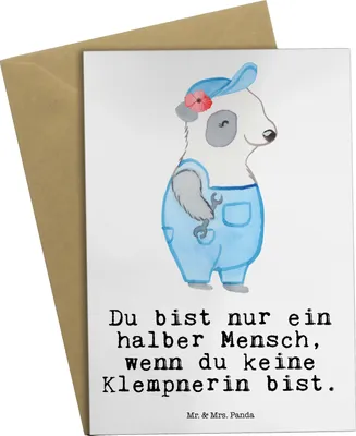 Produktbild von Mr. & Mrs. Panda Grußkarte Klempnerin Herz - Weiß - Geschenk, Beileidskarte, Spruch, Gesellenprüfung, einladungskarten, osterkarten, dankeskarten, Lustig, osterkarte