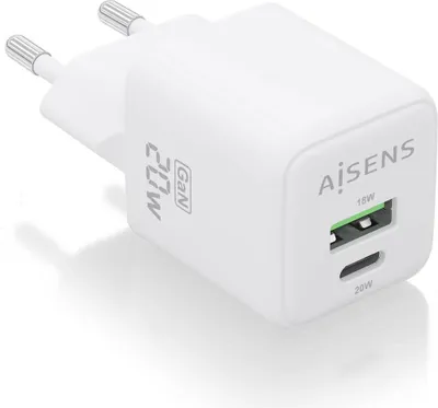 Immagine prodotto di Caricabatterie da parete Aisens ASCH-20W2P010-W/ 1xUSB Type-C/ 1xUSB/ 20W