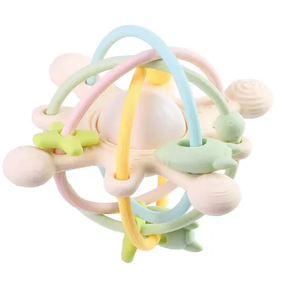 Produktbild von Montessori Baby Beißring mit Rassel – Sensorikspielzeug ab 3 Monaten