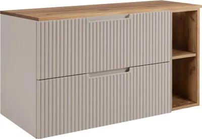 Produktbild von RODAN | Badschrank - Beige und Braun - 80 cm - 2 Softclose Schubladen - Geriffelte Fronten