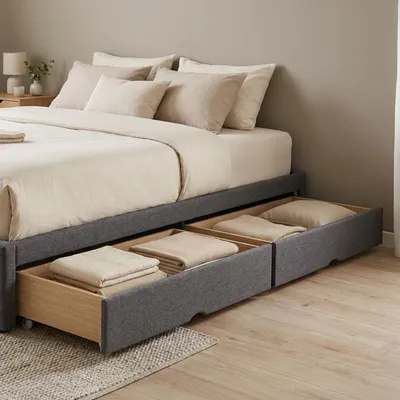 Image de Homestyle4u : Tiroirs coulissants pour lit, sur roulettes, ensemble de 2, gris. Parfaits pour le rangement sous le lit