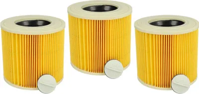 Three yellow cylinder-shaped filters are shown against a white background.