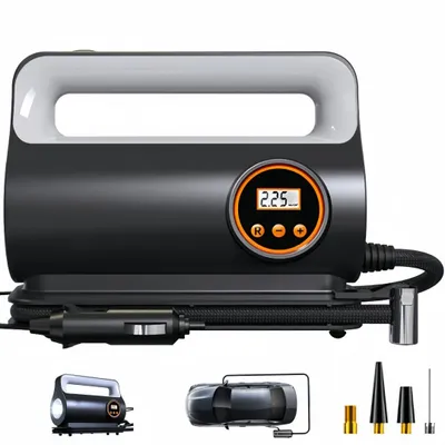 Produktbild von Tragbarer Luftkompressor, Reifenluftpumpe für  Autoreifen, Autopumpe mit digitalem Manometer, Notfall-LED-Licht, Autozubehör für Motorrad, Fahrrad